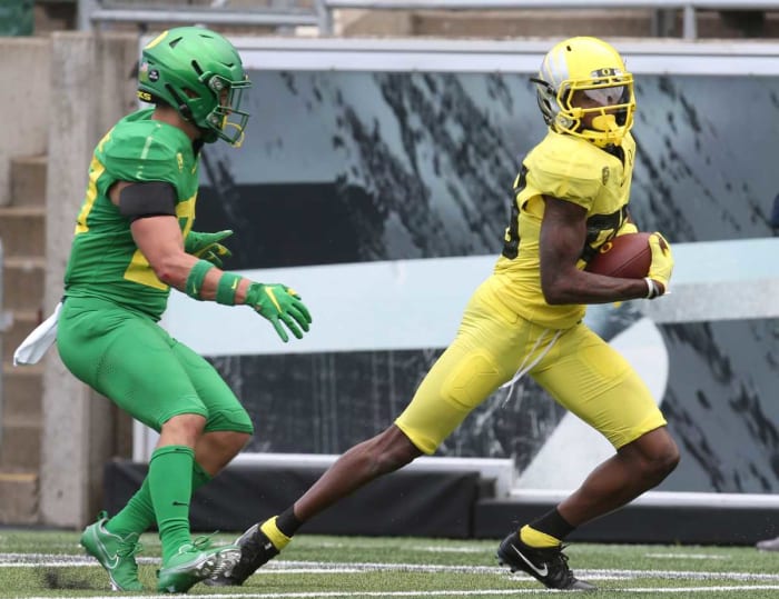 Oregon Ducks wide receiver Isaah Crocker during the 2021 spring game.